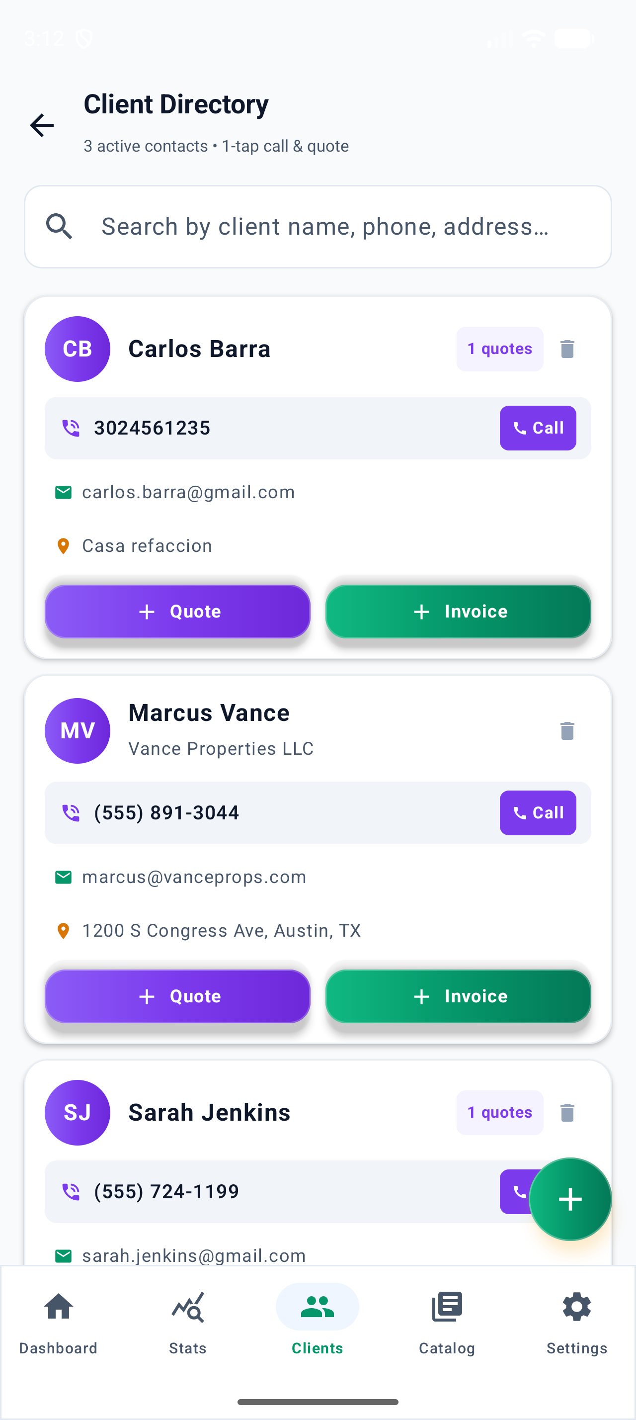 Client Directory with 1-Tap Calling