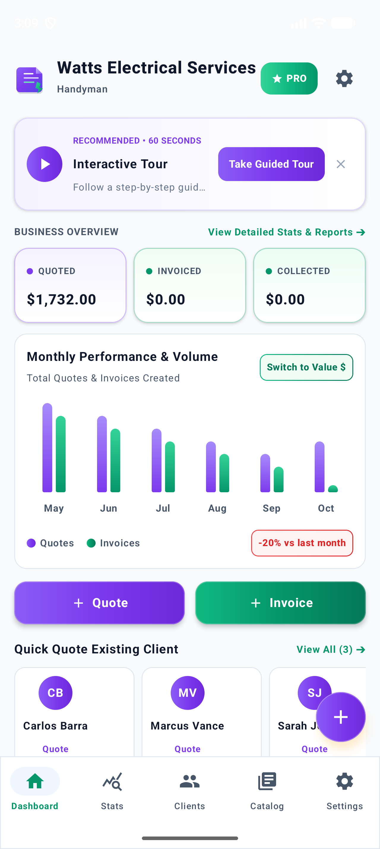TradeQuote Android App Dashboard Interface