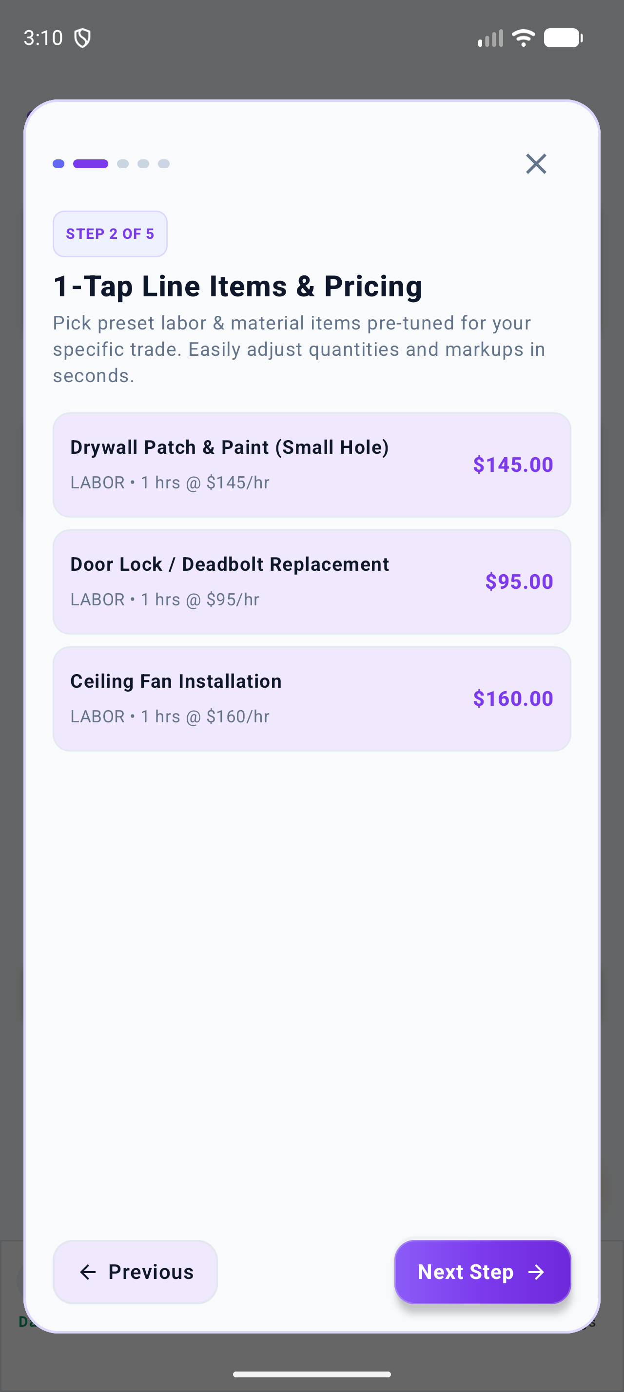 1-Tap Preset Trade Line Items